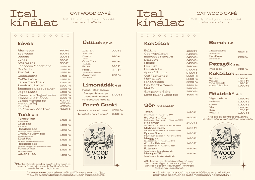 Cat Wood Cafe menu